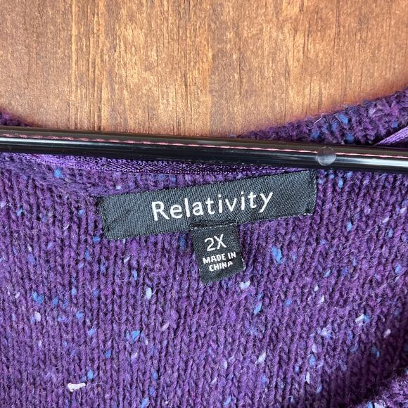 Relativity Womens Sweater Purple Blue Speckled Knit Long Sleeve Wool Blend 2X - Picture 9 of 14